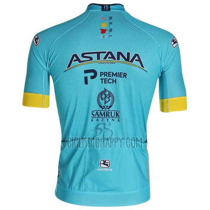 Astana Cycling Jersey Bib Short 2020 Short Sleeve Yellow Blue